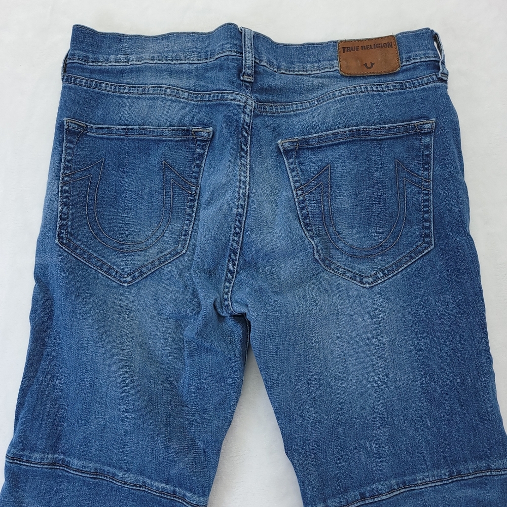 True Religion Rocco Jeans Womens Size 30 Relaxed Skinny Blue Double Knee Denim